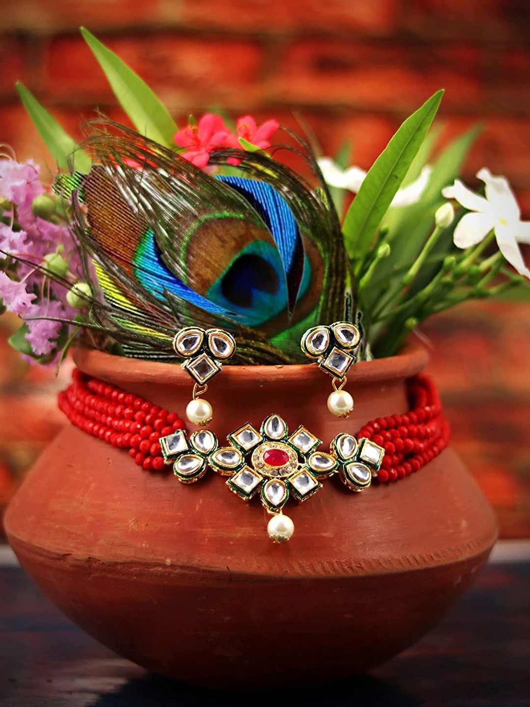 

MANSIYAORANGE Gold-Plated Kundan & AD Jewellery Set