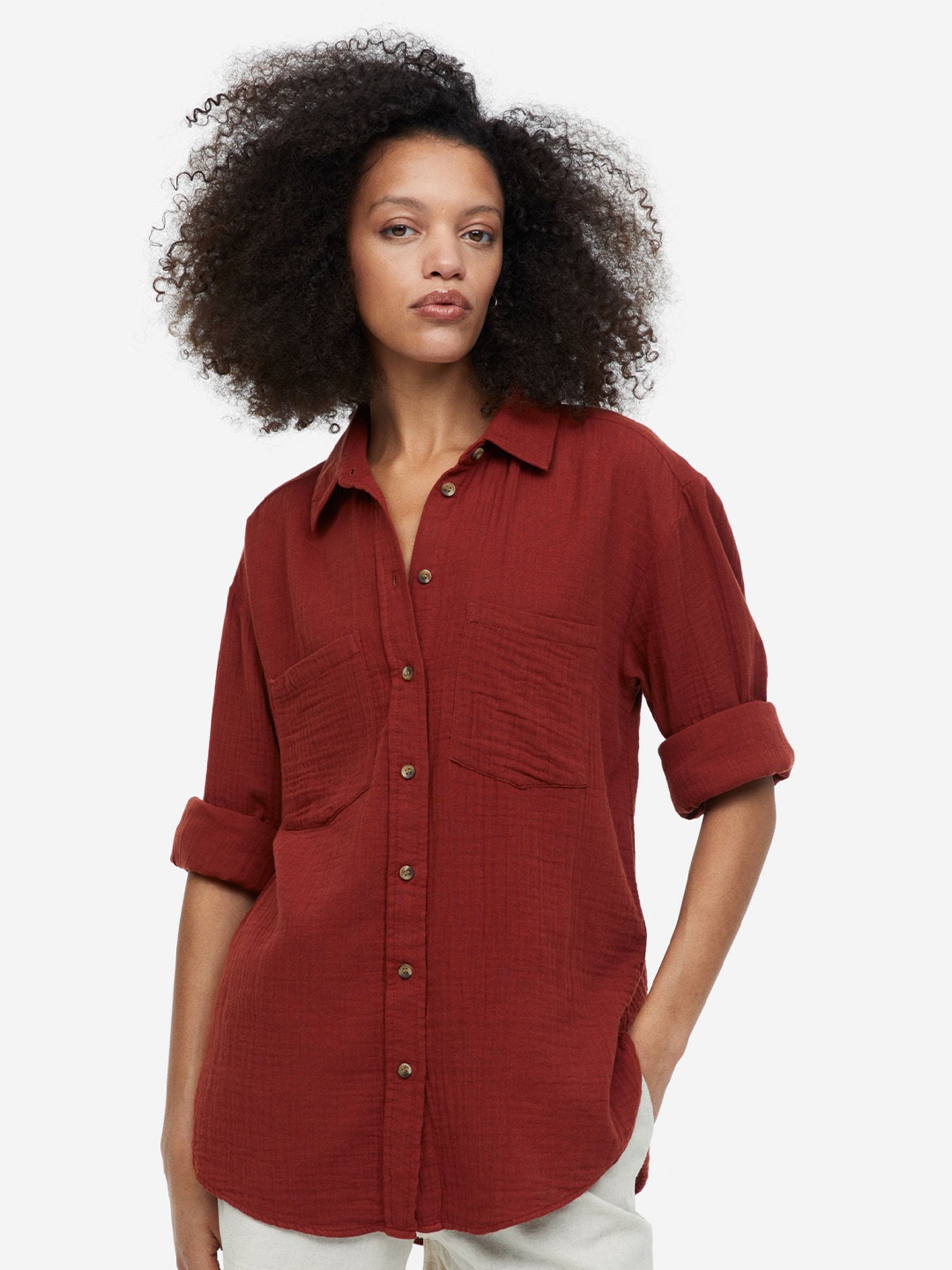 

H&M Pure Cotton Shirt, Red