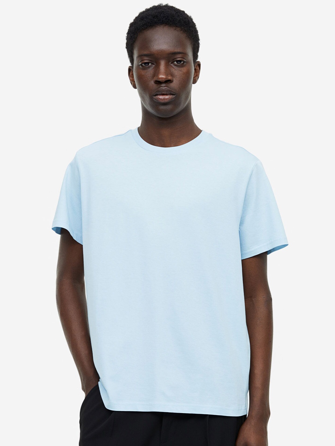 

H&M Men Cotton Regular Fit Round-Neck T-shirt, Blue