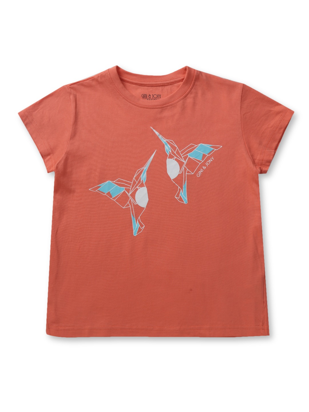 

Gini and Jony Infant Girls Graphic Printed Cotton T-Shirt, Peach