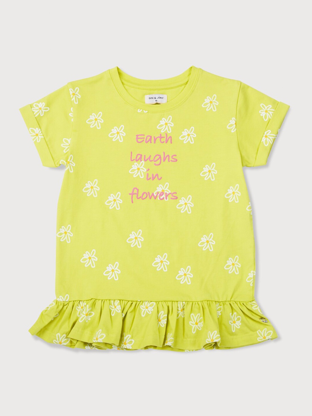 

Gini and Jony Girls Floral Printed Cotton Peplum Top, Lime green