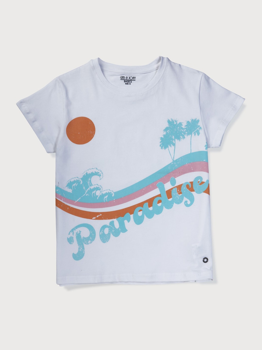 

Gini and Jony Girls Tropical Printed Cotton Tshirt, White