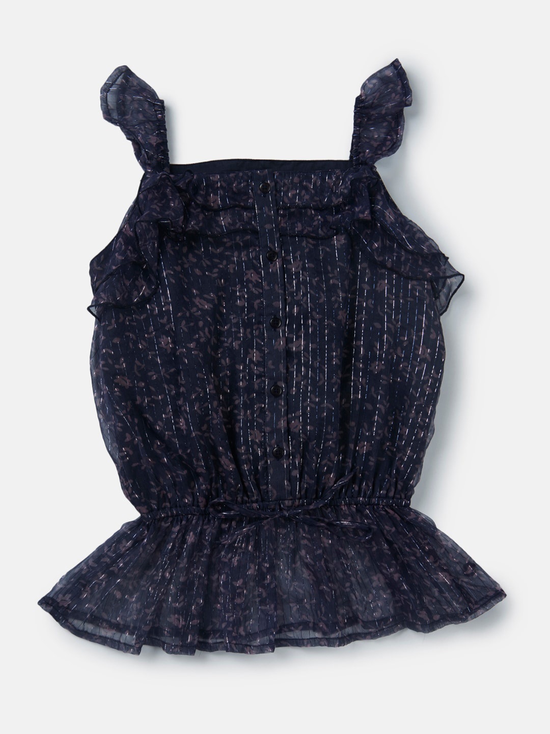 

Gini and Jony Girls Floral Printed Sleeveless Cotton Cinched Waist Top, Navy blue
