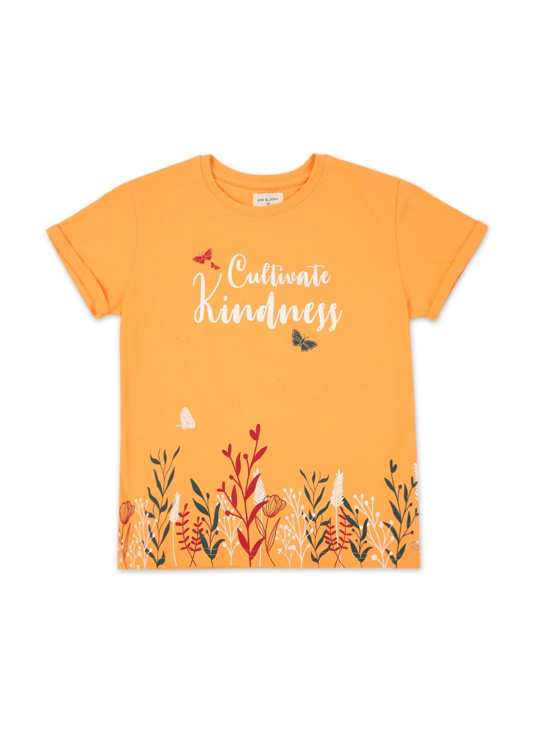 

Gini and Jony Tropical Print Round Neck Cotton Top, Mustard