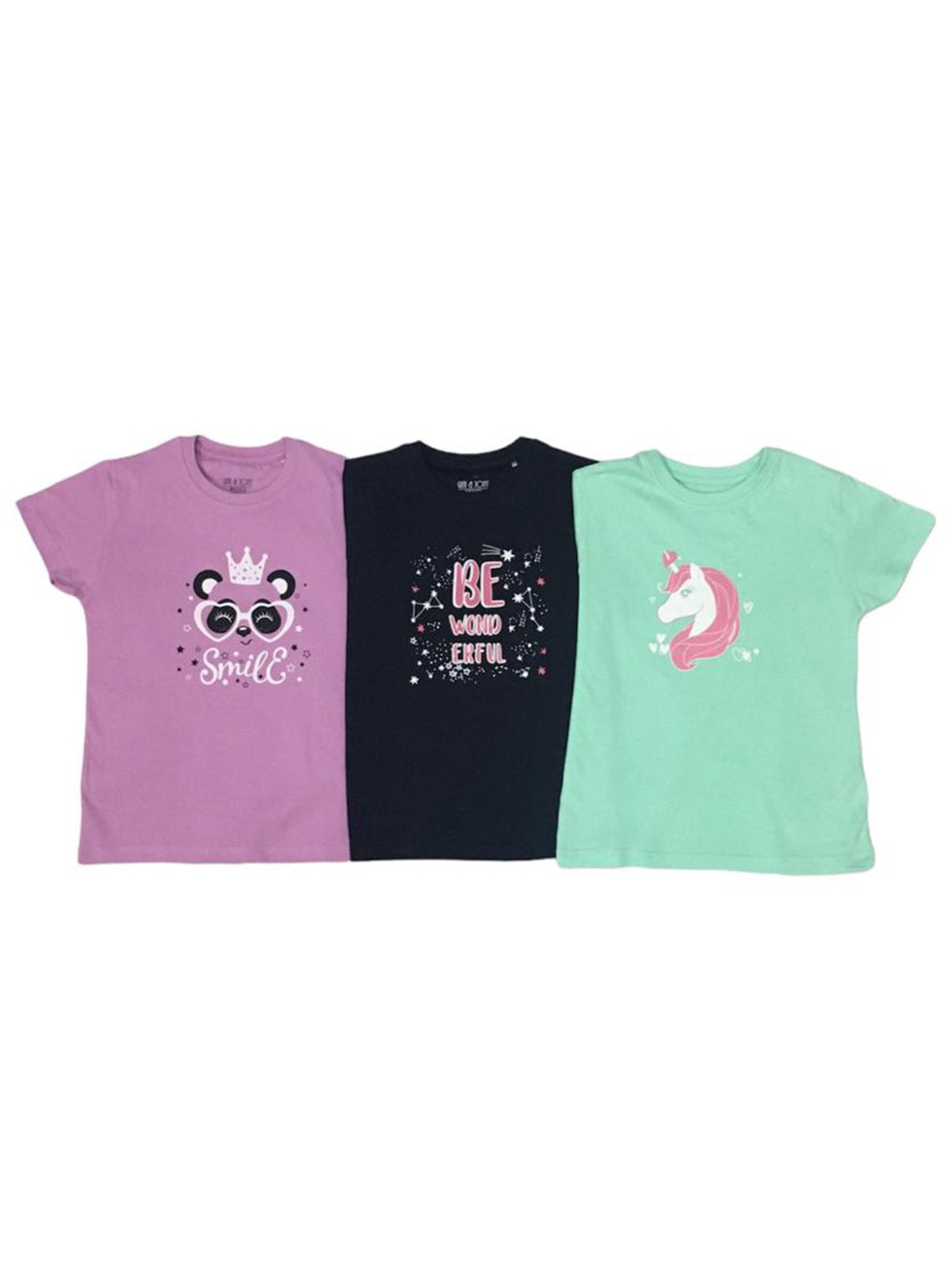 

Gini and Jony Infant Girls Pack of 3 Printed Round Cotton Top, Black