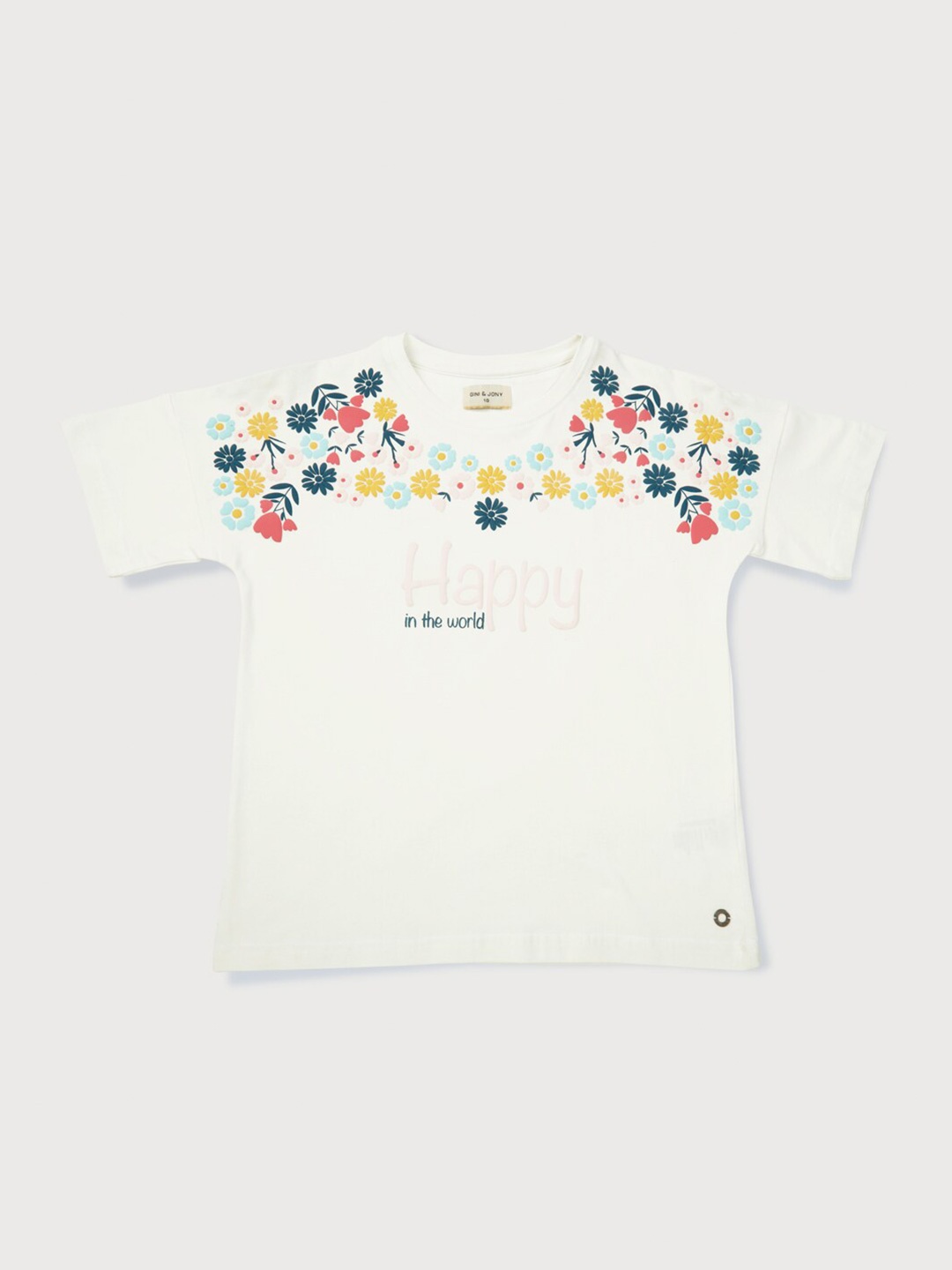 

Gini and Jony Girls Floral Print Cotton T-shirt, Off white