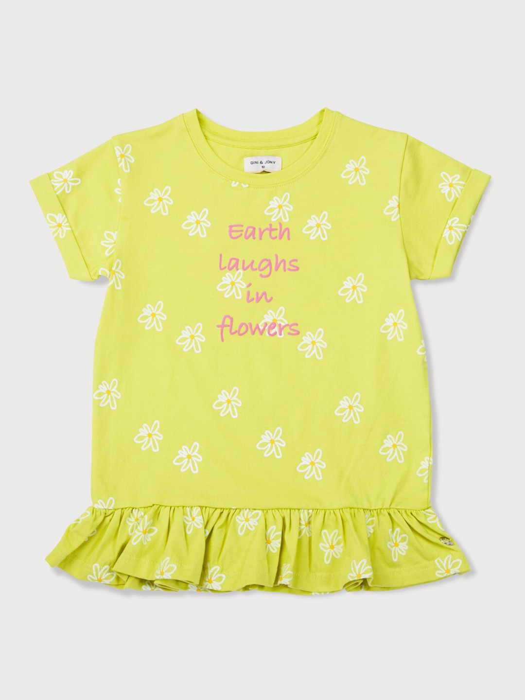 

Gini and Jony Girl Floral Printed Cotton Regular Top, Green