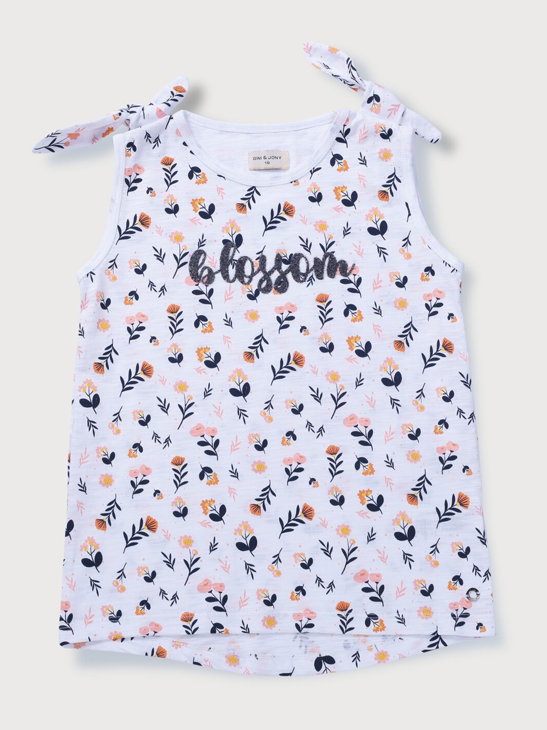 

Gini and Jony Girls Floral Printed Sleeveless Cotton Regular Top, White