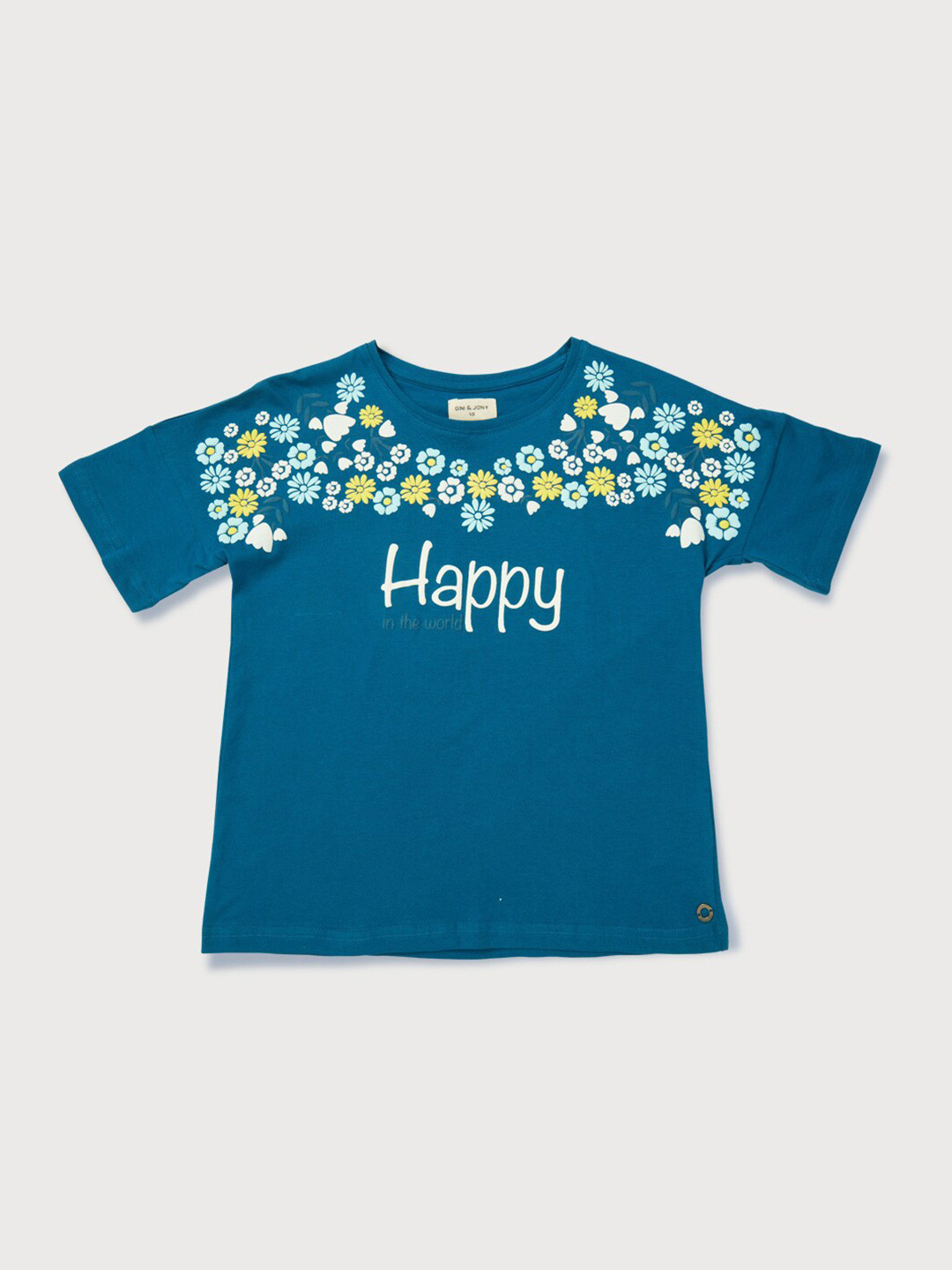 

Gini and Jony Girls Floral Printed Cotton T-shirt, Teal