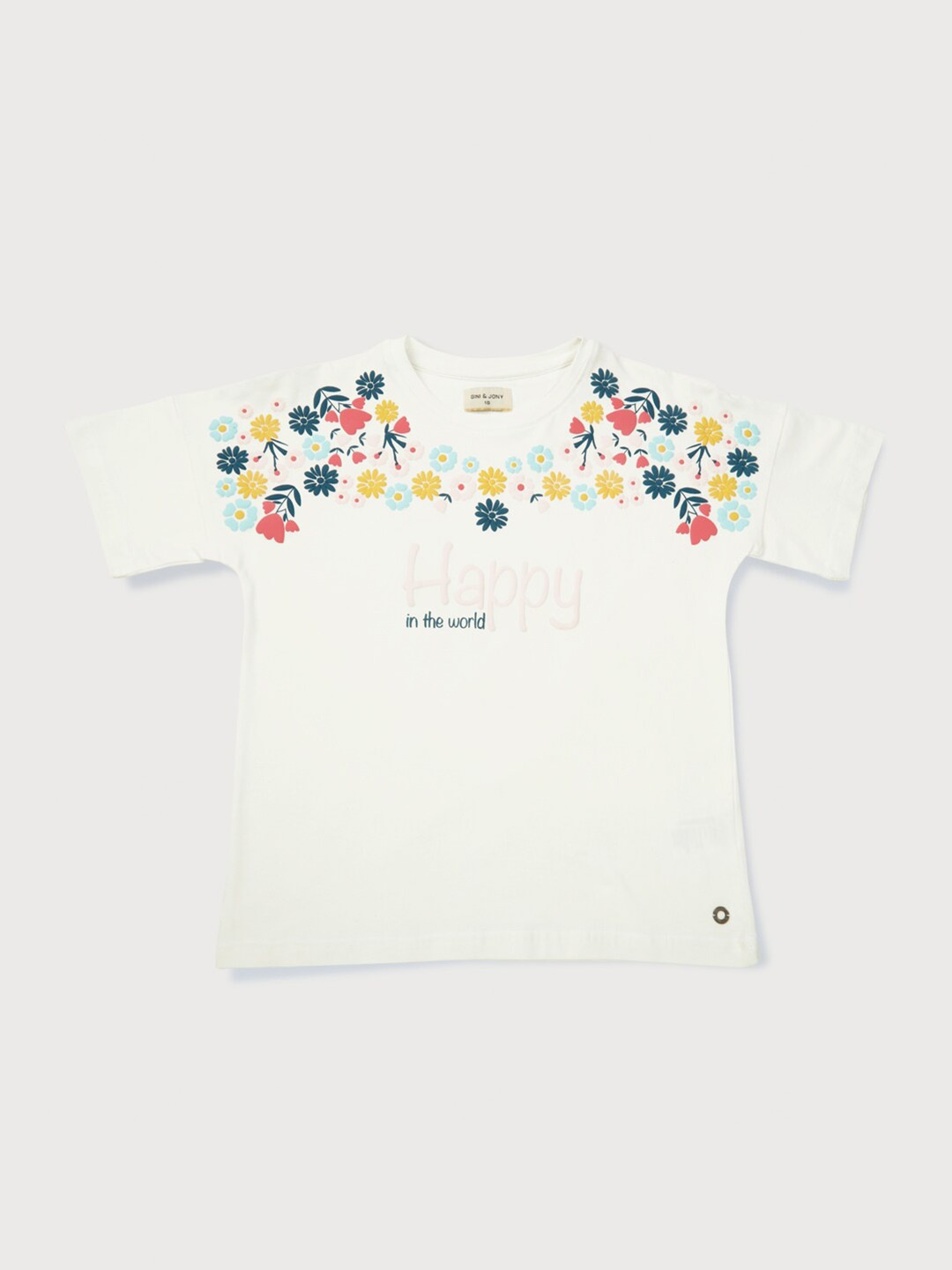 

Gini and Jony Girls Floral Print Cotton T-shirt, Off white