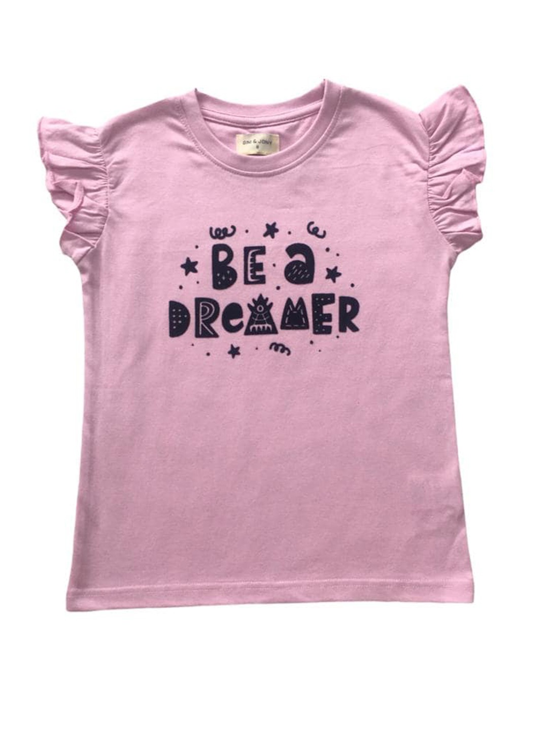 

Gini and Jony Girls Typography Printed Flutter Sleeve Cotton regular Top, Pink