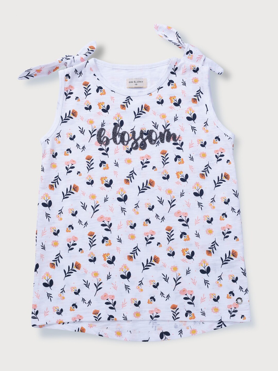 

Gini and Jony Girls Floral Print Cotton Top, White