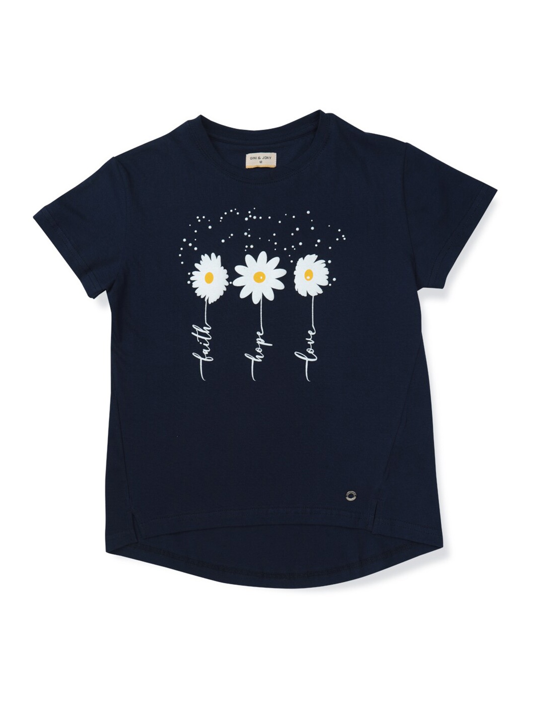 

Gini and Jony Girls Floral Print Cotton T-shirt, Navy blue