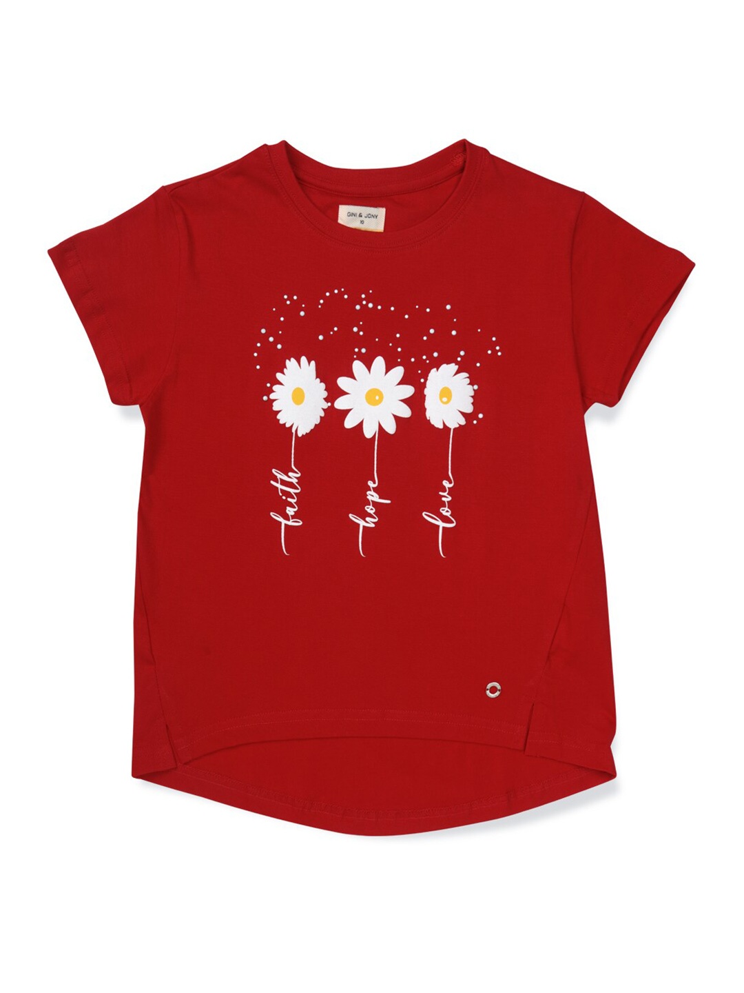 

Gini and Jony Infants Girls Floral Printed Cotton T-shirt, Red