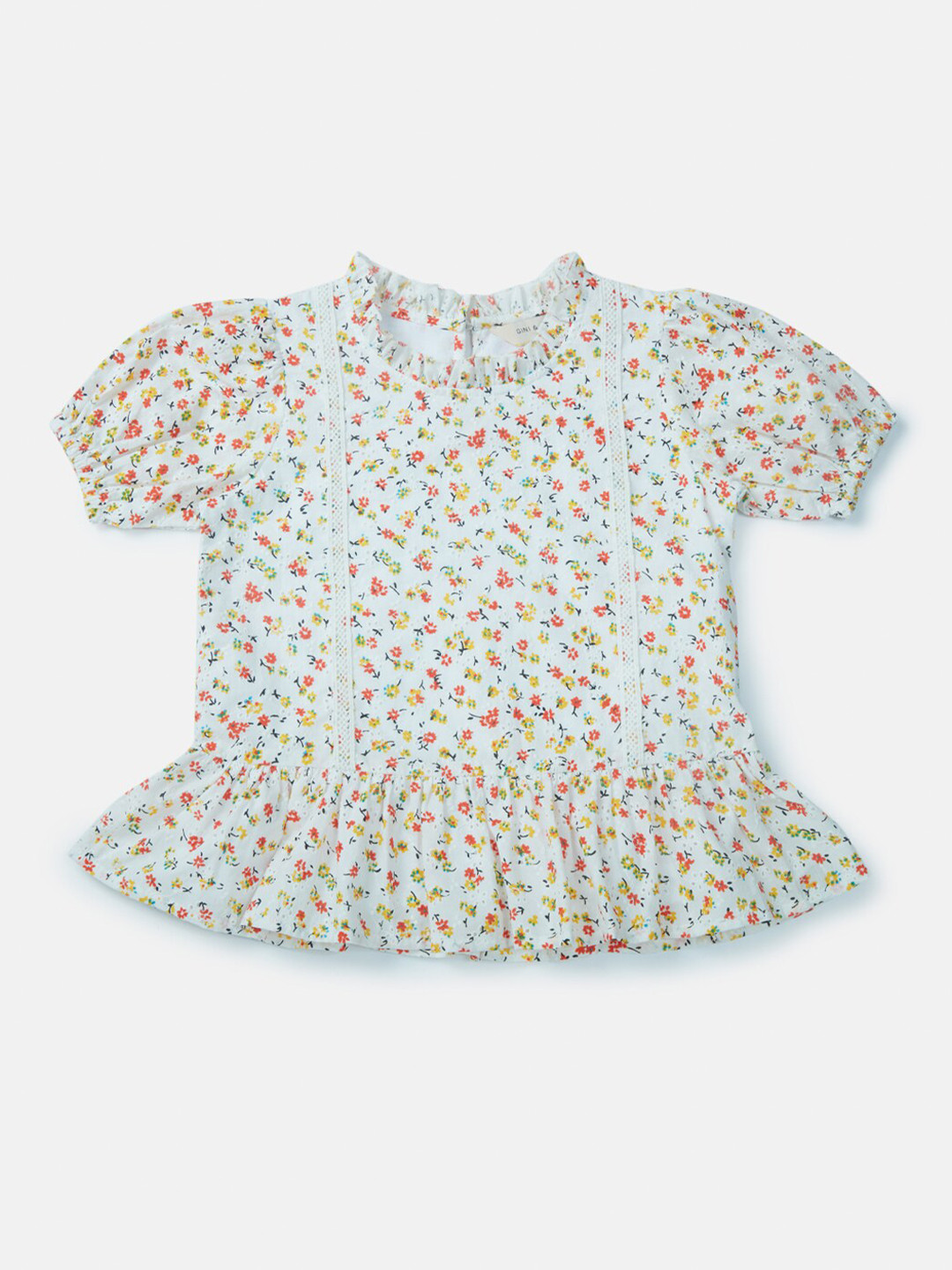

Gini and Jony Infants Girls Floral Print High Neck Cotton Top, Off white