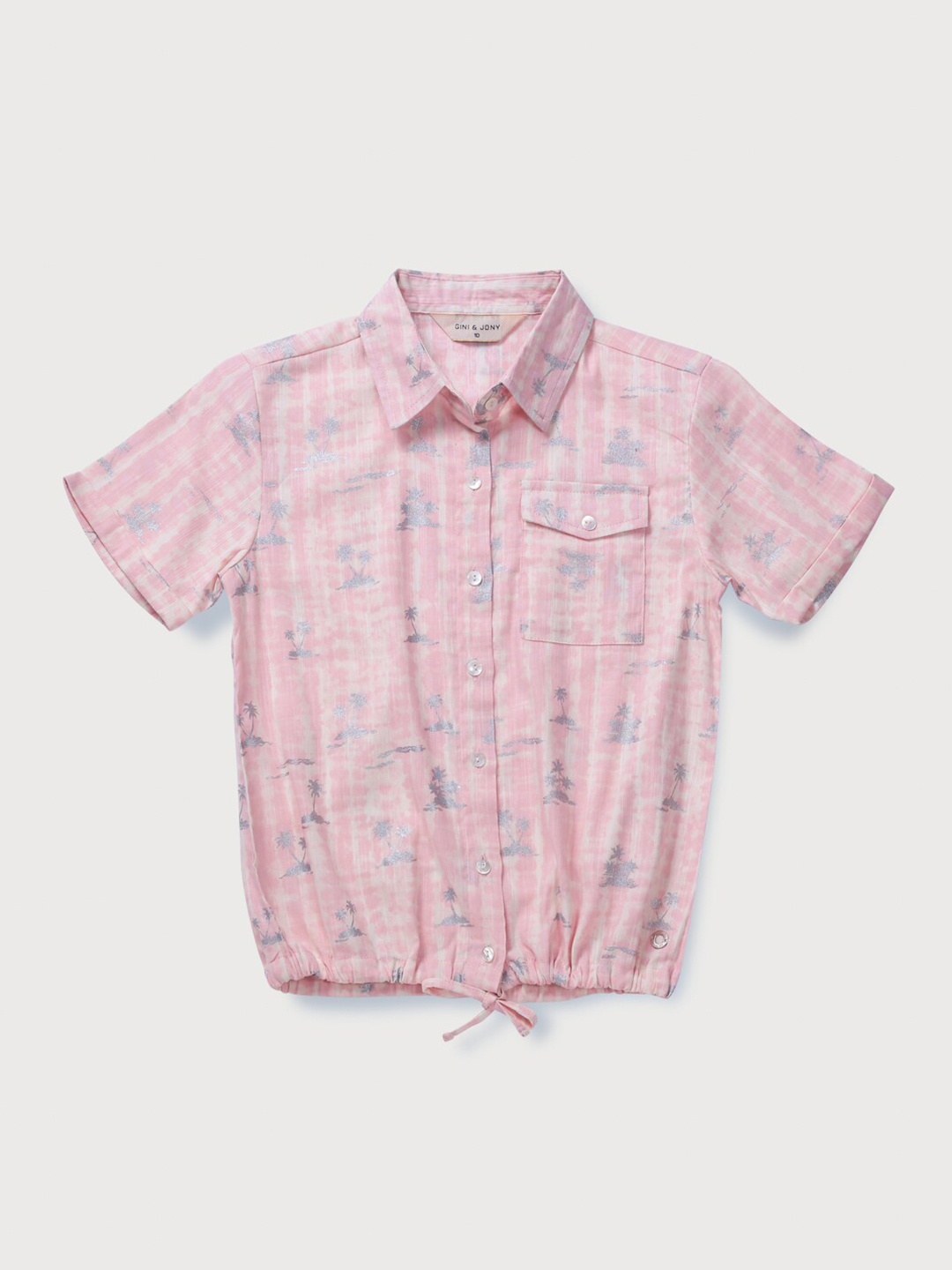 

Gini and Jony Girls Tropical Printed Cotton Shirt Style Top, Pink