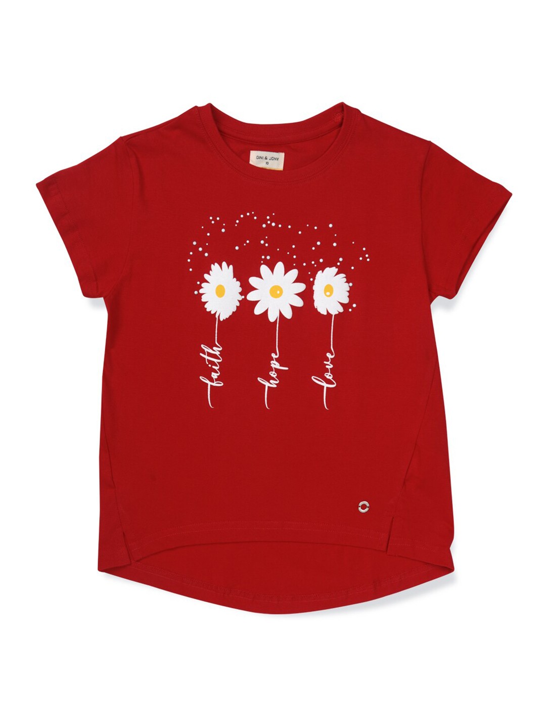

Gini and Jony Girls Floral Printed Cotton T-Shirt, Red