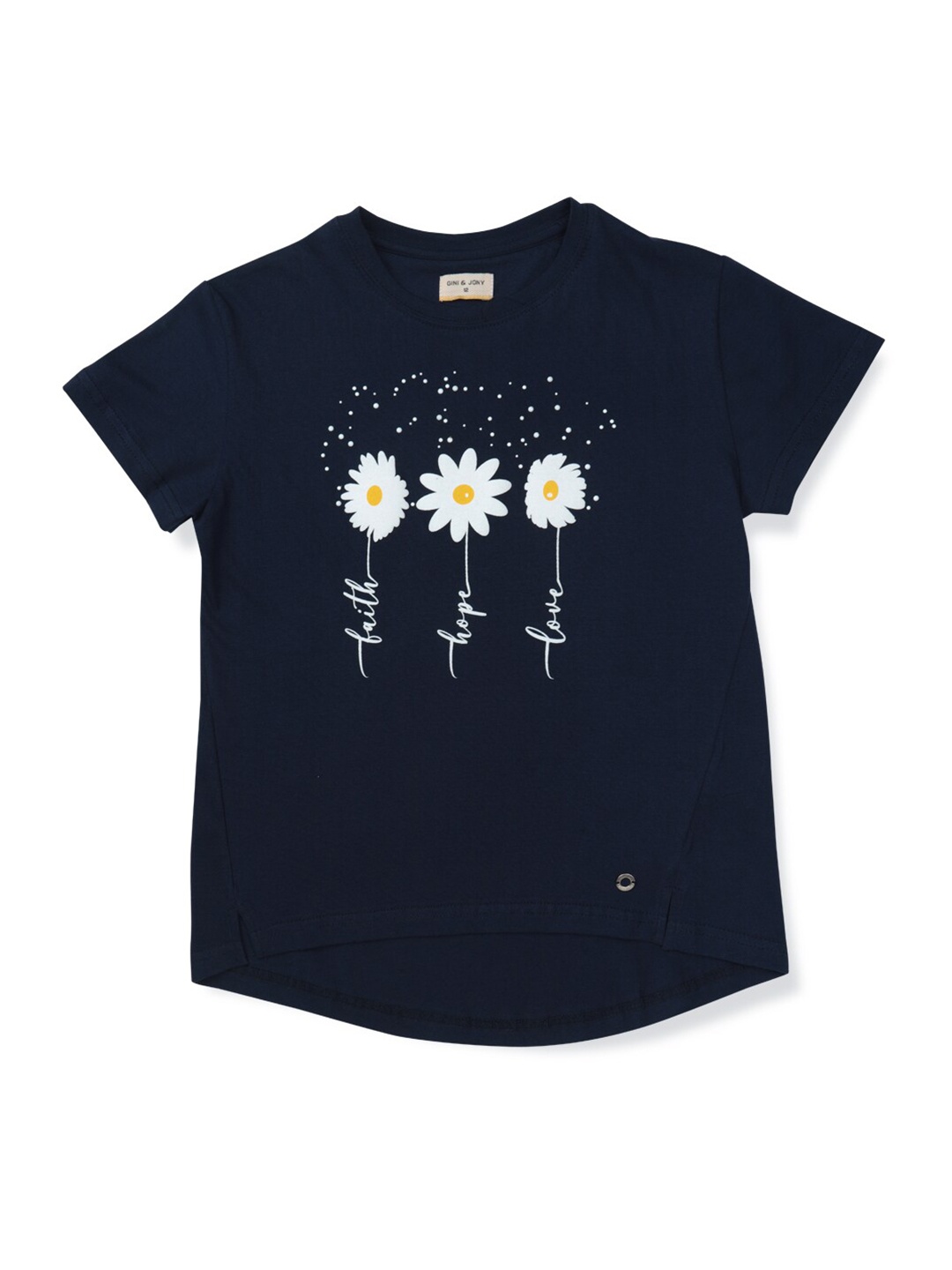 

Gini and Jony Girls Floral Printed Cotton Tshirt, Navy blue