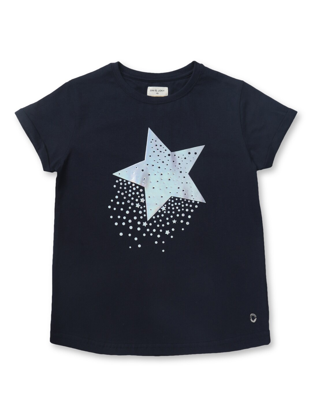 

Gini and Jony Star Printed Round Neck Cotton Top, Navy blue