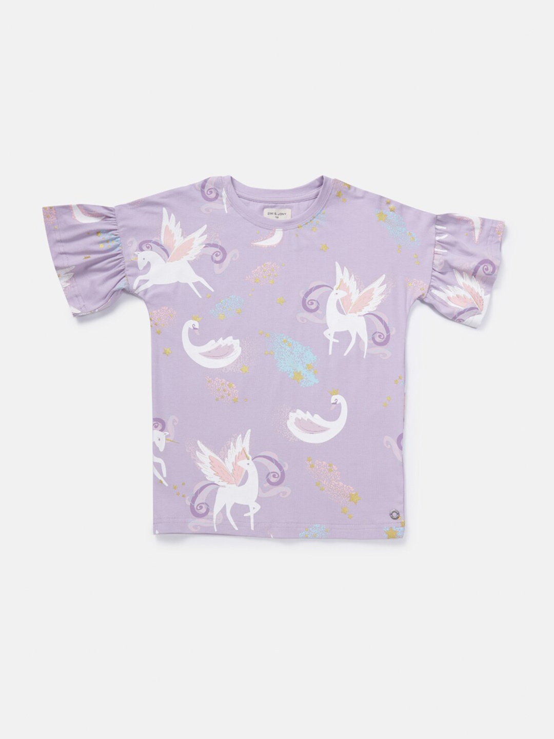 

Gini and Jony Infant Girls Unicorn Print Ruffle Sleeve Cotton Top, Purple