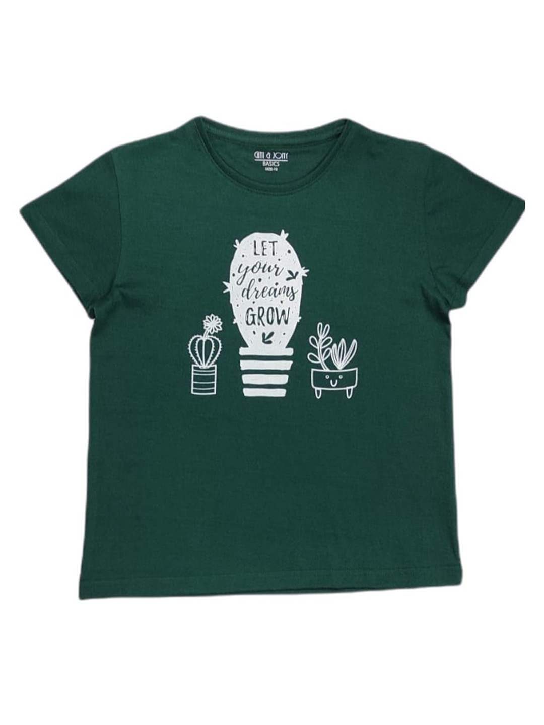 

Gini and Jony Infant Girls Graphic Printed Round Neck Cotton T-Shirt, Green