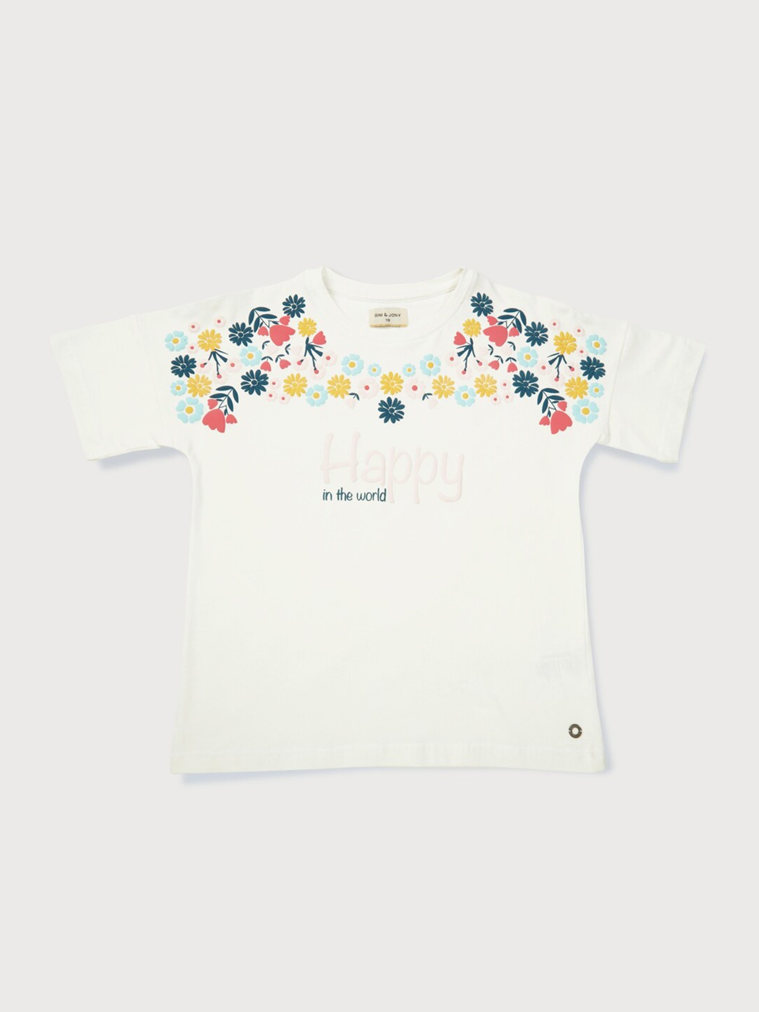 

Gini and Jony Girls Floral Printed Round Neck Cotton T-Shirt, Off white