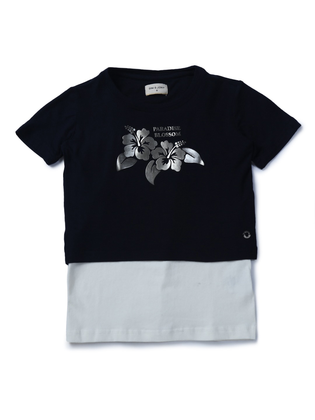 

Gini and Jony Round Neck Floral Printed Cotton T-shirt, Black