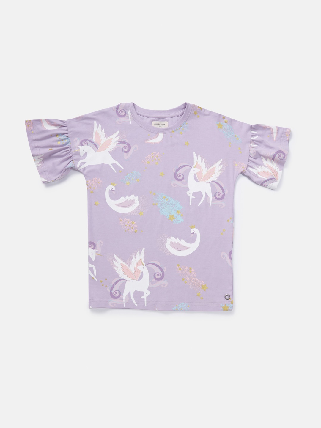 

Gini and Jony Conversational Printed Flutter Sleeves Cotton Top, Purple