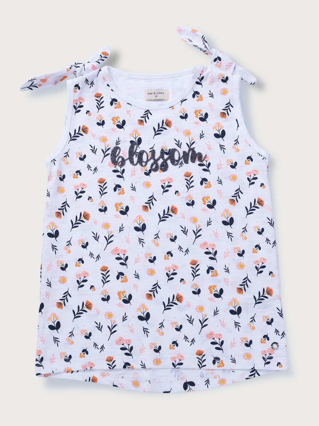 

Gini and Jony Floral Printed Sleeveless Cotton Top, White