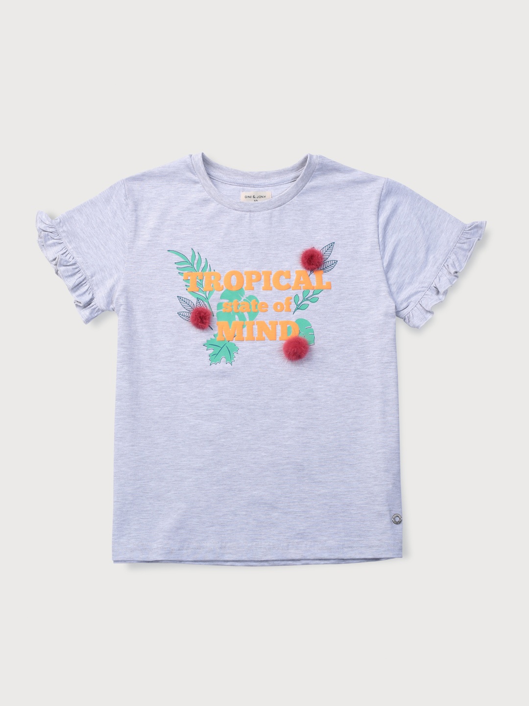 

Gini and Jony Grey Tyography Printed Cotton T-Shirts, Blue