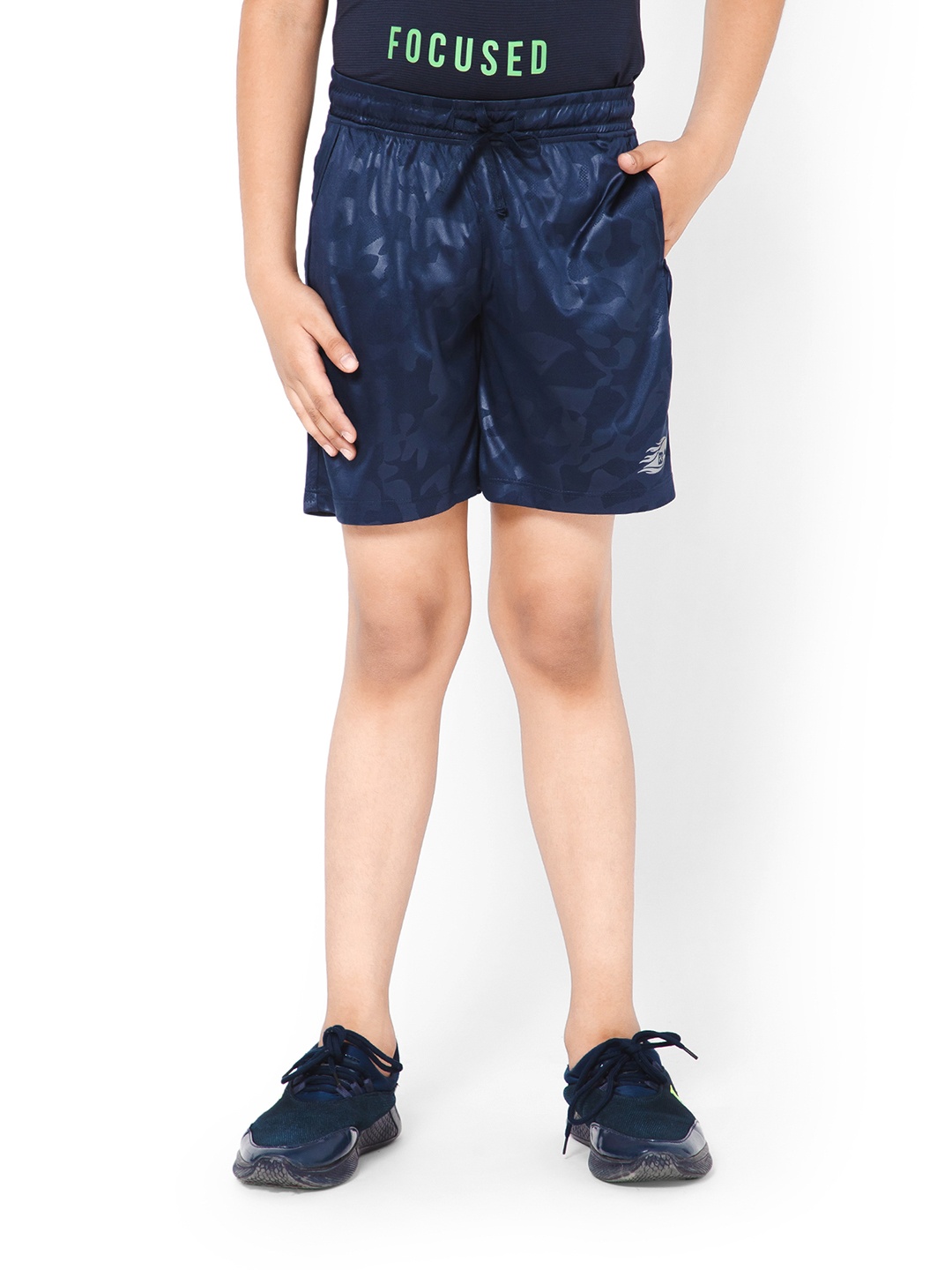 

Bodycare Kids Boys Abstract Printed Mid-Rise Sports Shorts, Navy blue