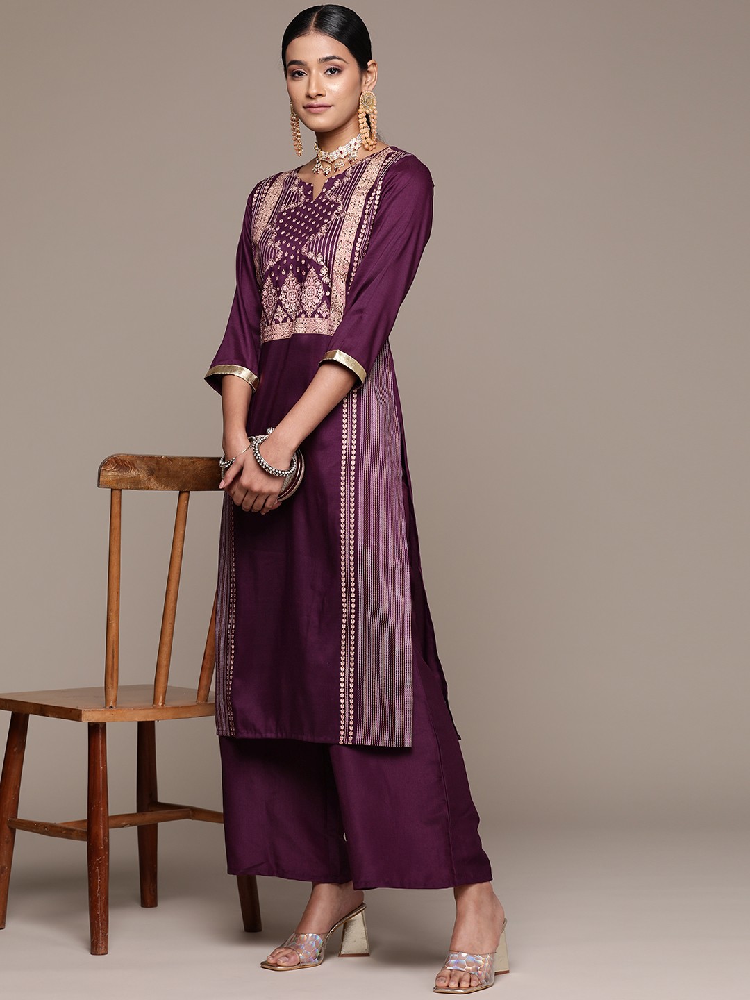 

ZIYAA Women Ethnic Motifs Printed Regular Kurta with Palazzos, Purple