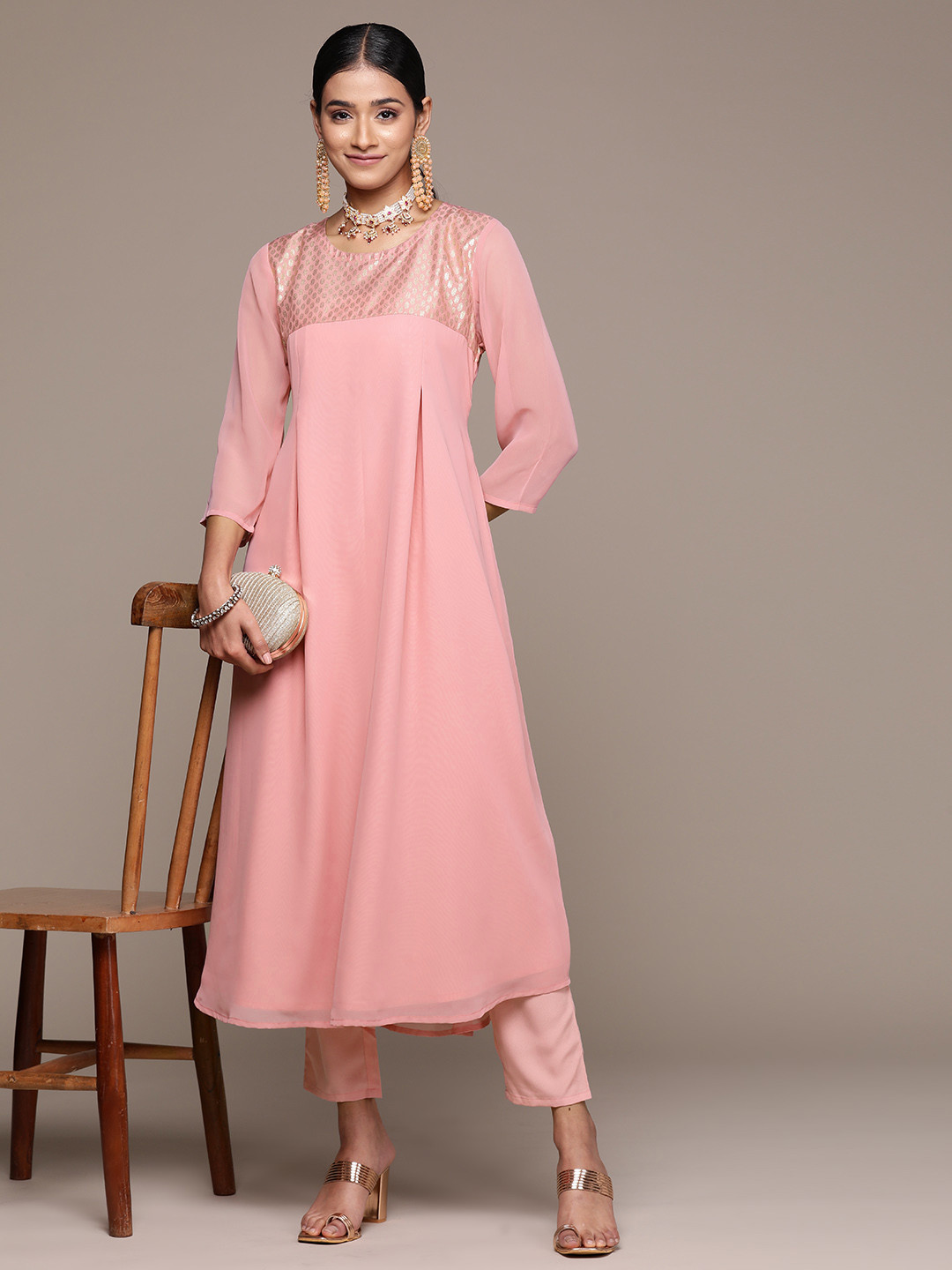 

ZIYAA Printed Regular Kurta with Trousers, Pink