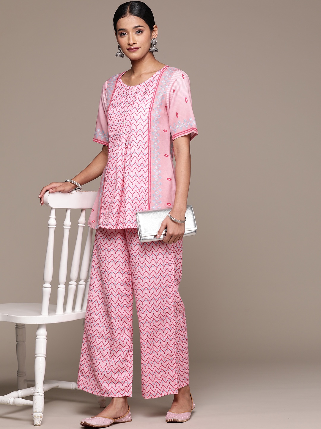 

ZIYAA Women Printed Regular Kurta with Palazzos, Pink