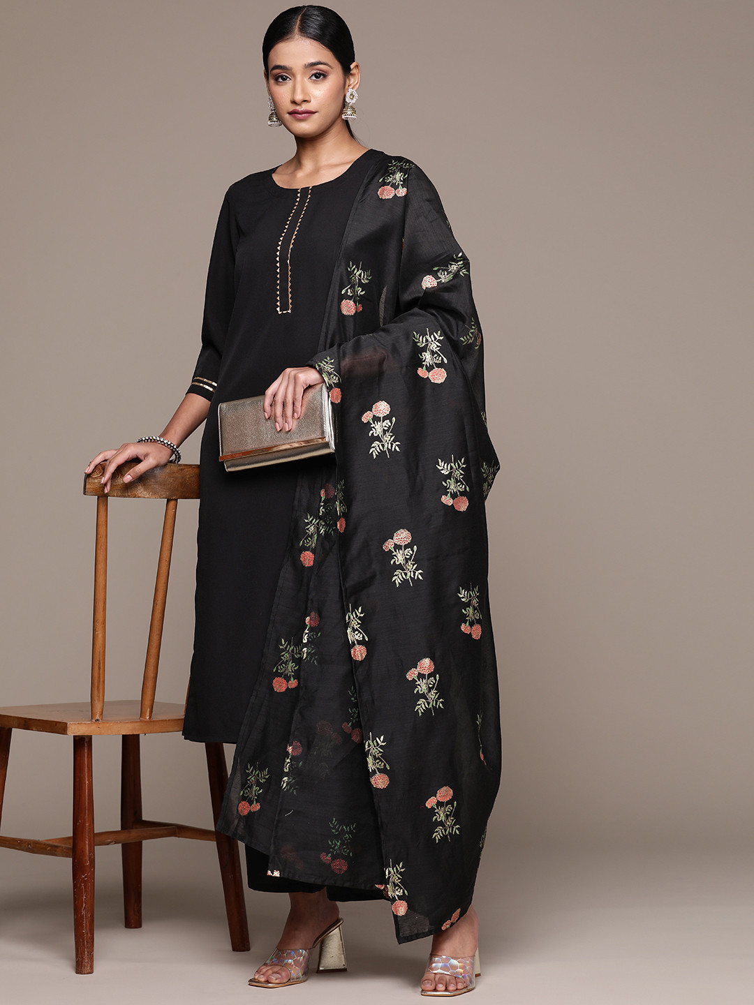 

ZIYAA Regular Gotta Patti Kurta with Palazzos & With Dupatta, Black