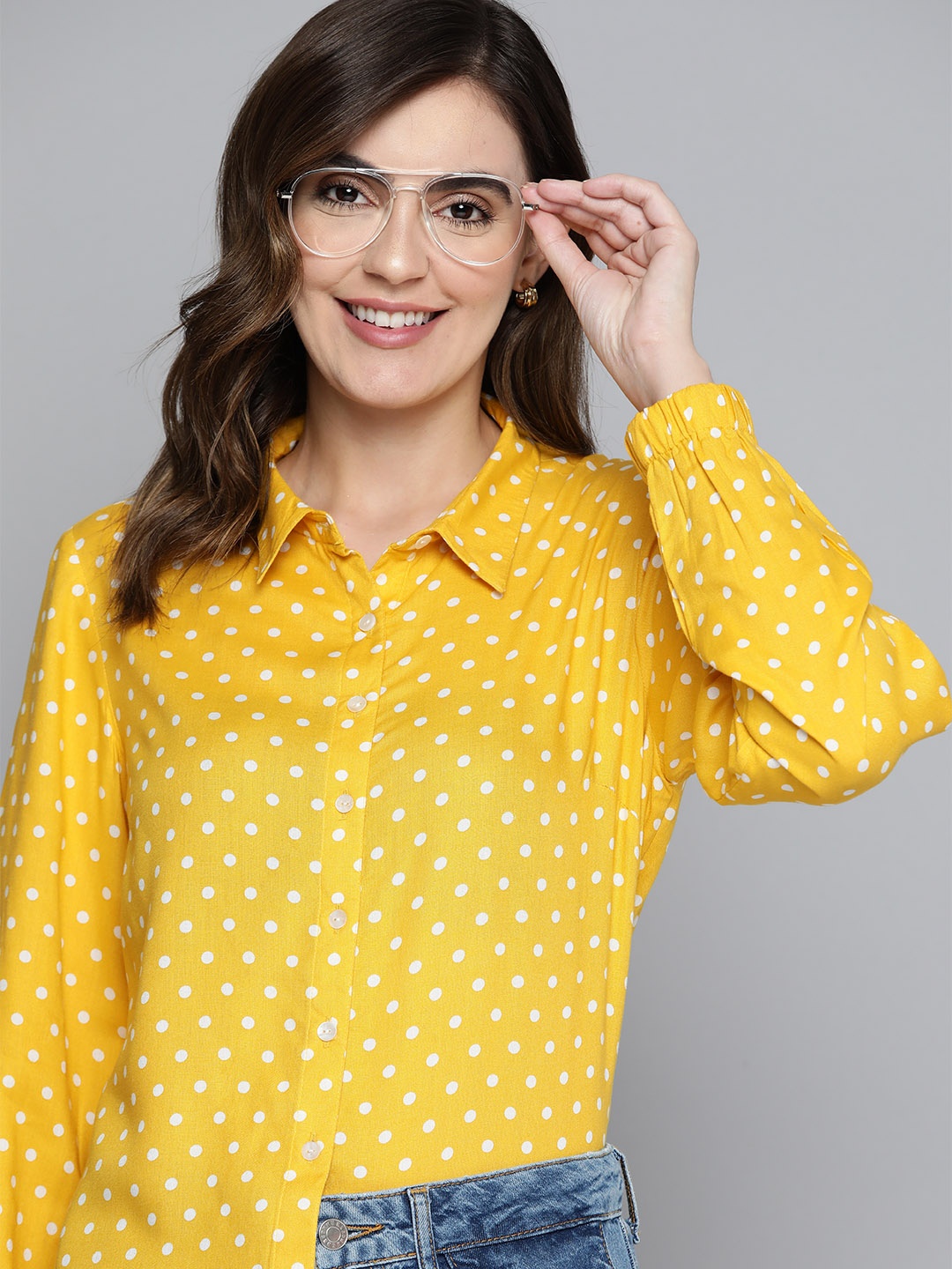 

Mast & Harbour Women Yellow Comfort Polka Dot Opaque Printed Casual Shirt