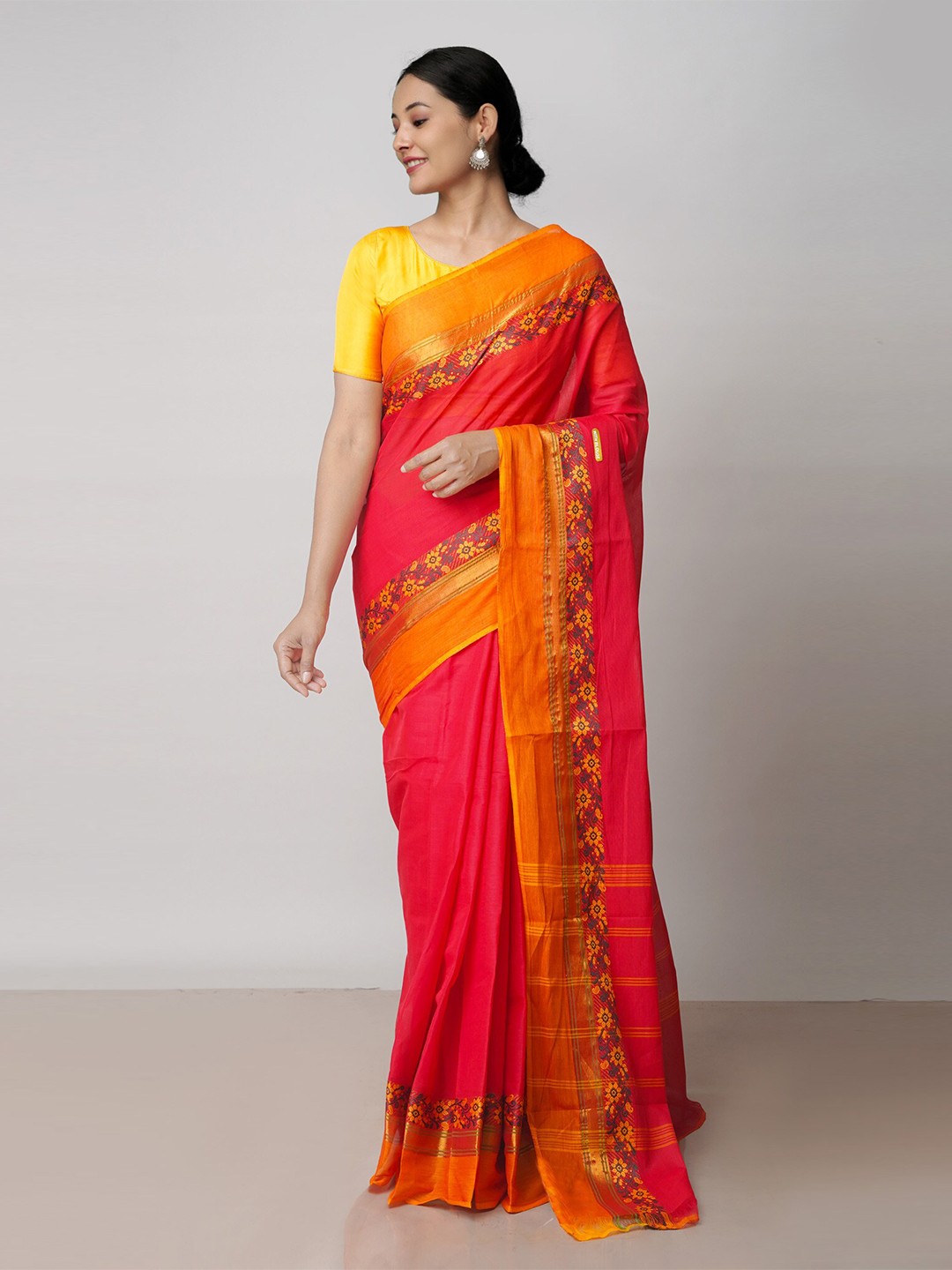 

Unnati Silks Zari Pure Cotton Handloom Chettinad Saree, Red