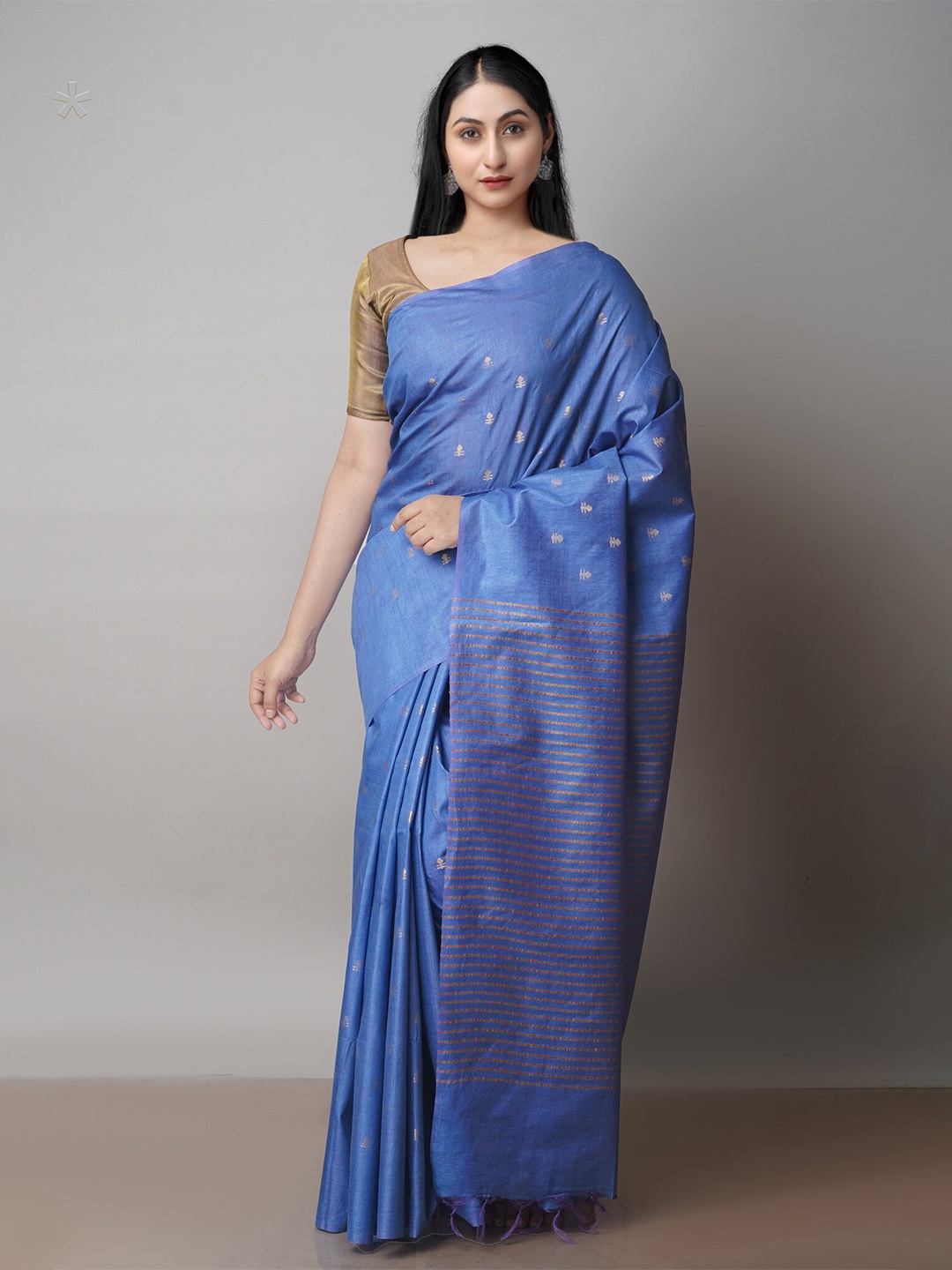 

Unnati Silks Ethnic Woven Design Zari Silk Cotton Handloom Chanderi Saree, Blue