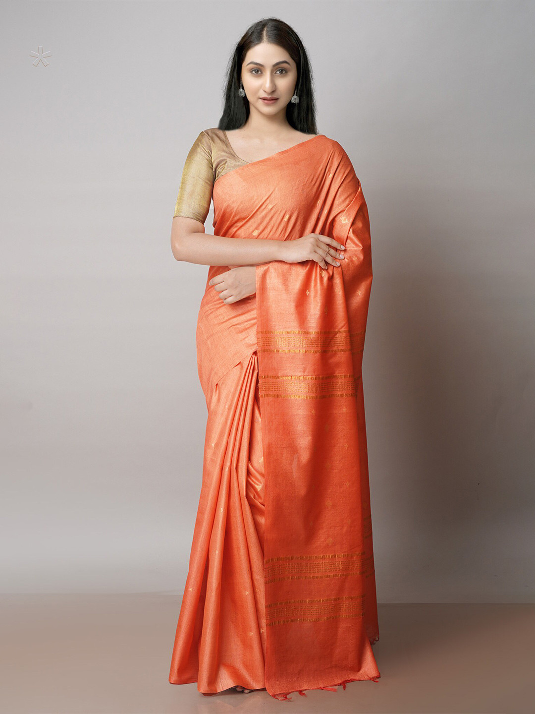 

Unnati Silks Ethnic Woven Design Zari Silk Cotton Handloom Chanderi Saree, Orange