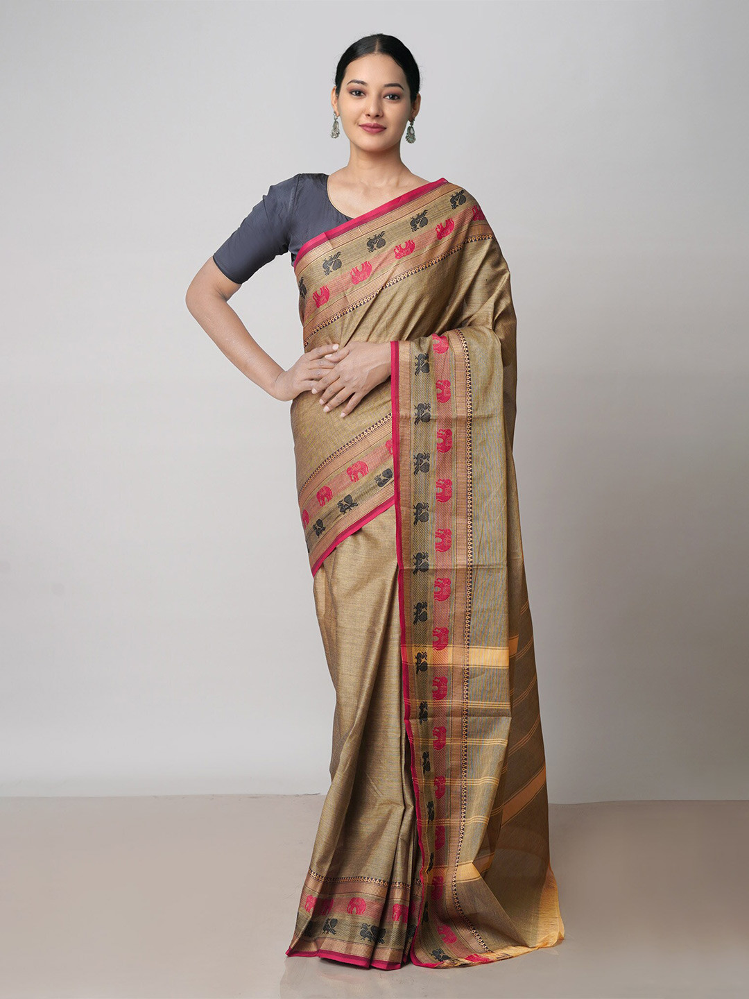 

Unnati Silks Pure Cotton Handloom Chettinad Saree, Brown