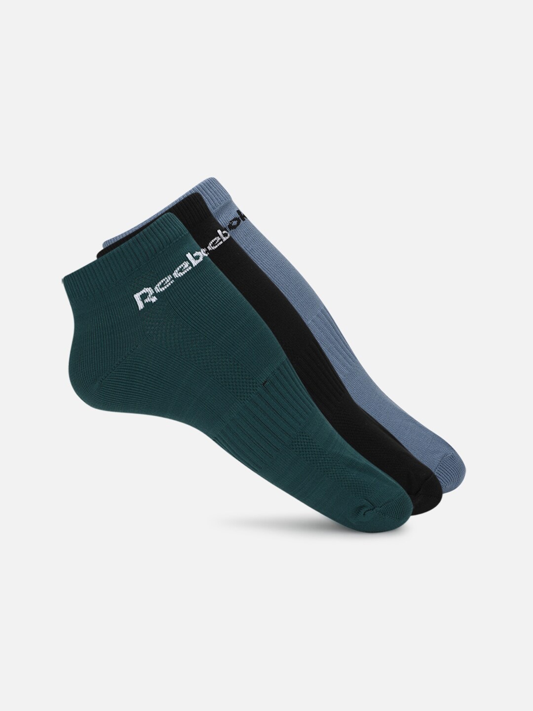 

Reebok Men Pack Of 3 Training INSD Patterned Cotton Ankle Length Socks, Blue