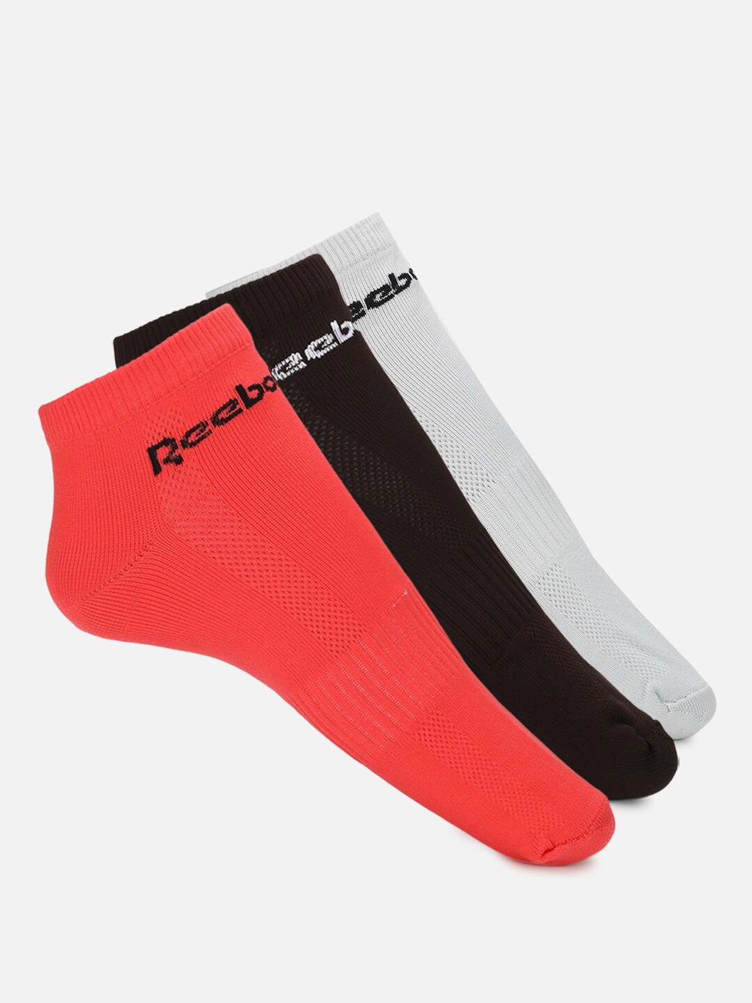 

Reebok Men Pack Of 3 Patterned Cotton Ankle Length Socks, Black