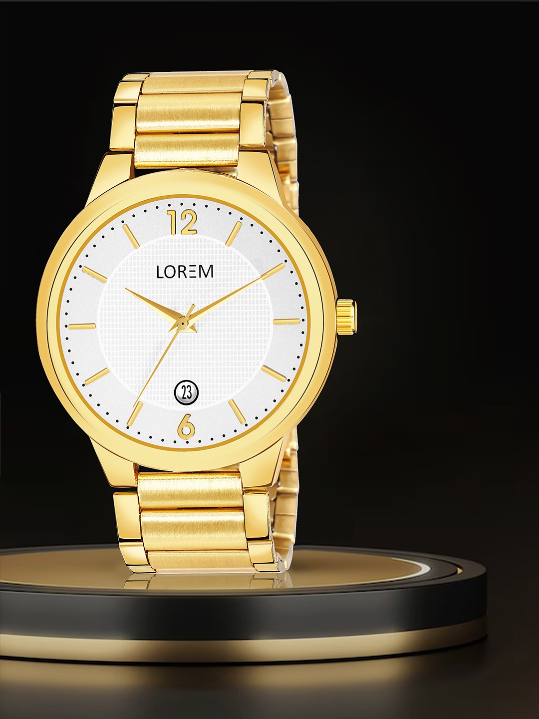 

LOREM Men Brass Dial & Stainless Steel Bracelet Style Straps Analogue Watch LR136, Gold