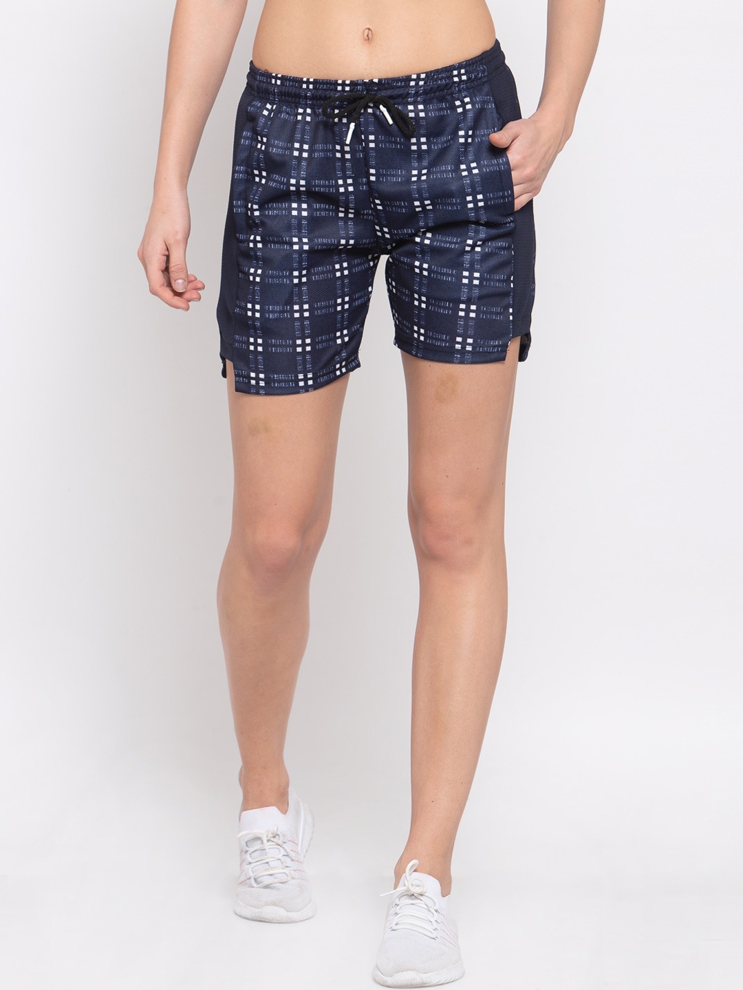 

KLOTTHE Women Checked Rapid Dry Sports Shorts, Navy blue
