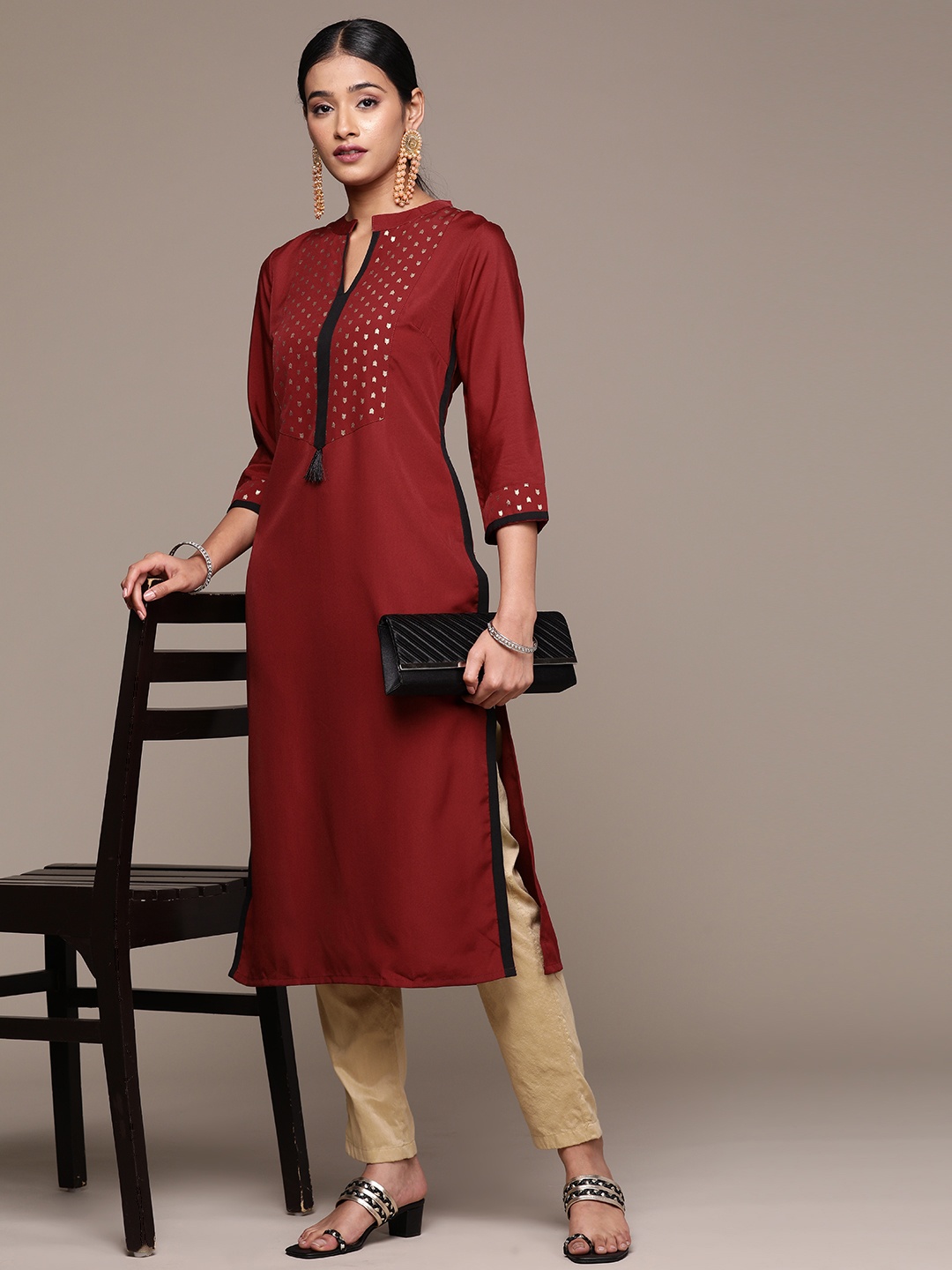 

ZIYAA Ethnic Motifs Printed Crepe Kurta, Maroon