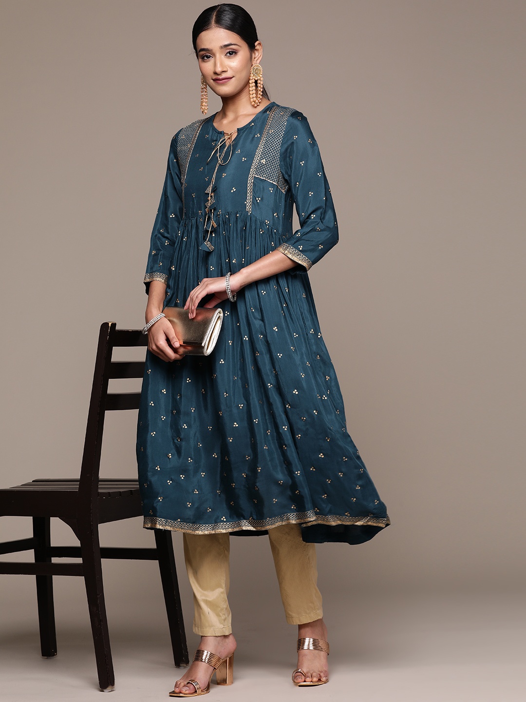 

ZIYAA Geometric Printed Kurta, Teal