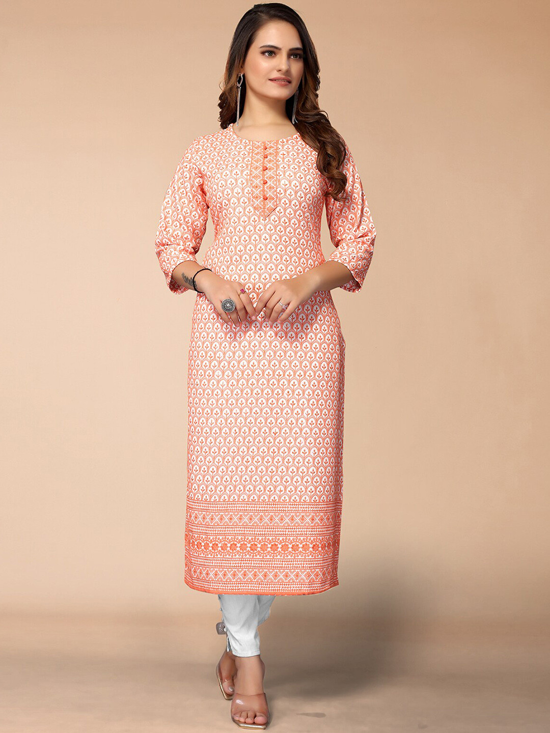 

ODETTE Ethnic Motifs Embroidered Kurta, Orange