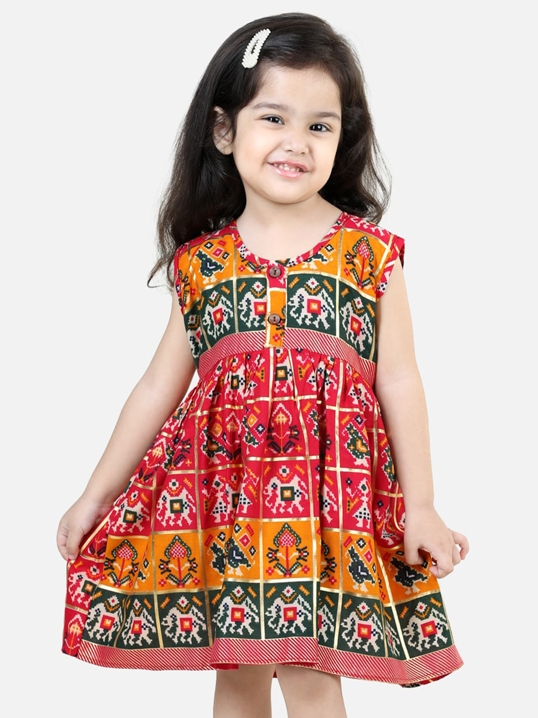 

BownBee Pink Ethnic Motifs Print Fit & Flare Dress