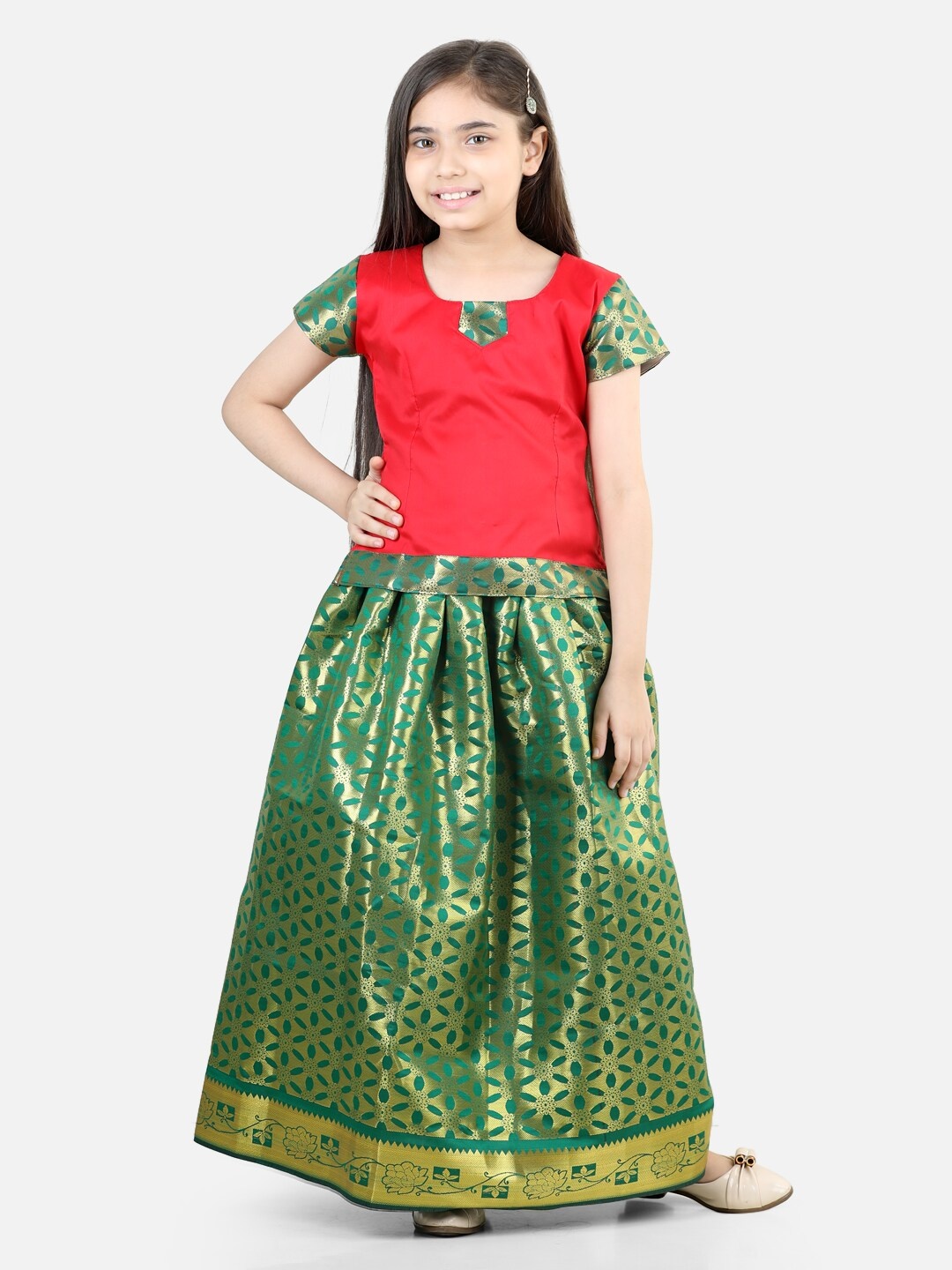 

BownBee Girls South Indian Ready to Wear Lehenga, Red