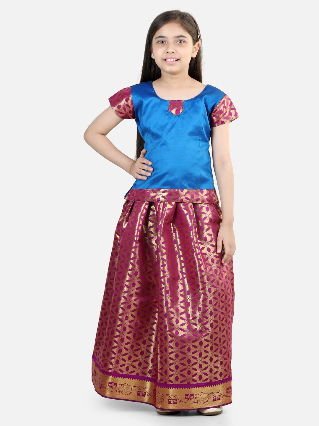 

BownBee Girls Woven Design Ready to Wear Lehenga & Choli, Blue
